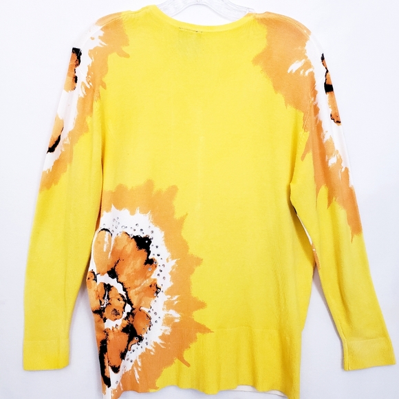 Nue Options Sunshine Yellow/ Autumn Abstract Floral w/Bling Cardigan Sweater - Picture 11 of 12